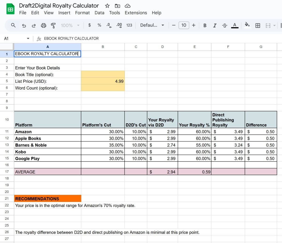 Ebook pricing calculator